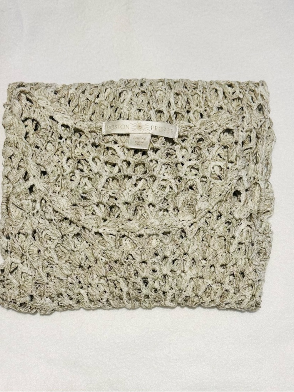 Boston Proper Y2K Boho Beige Open-Weave Crochet Cottagecore Sweater, Size S - Picture 7 of 7